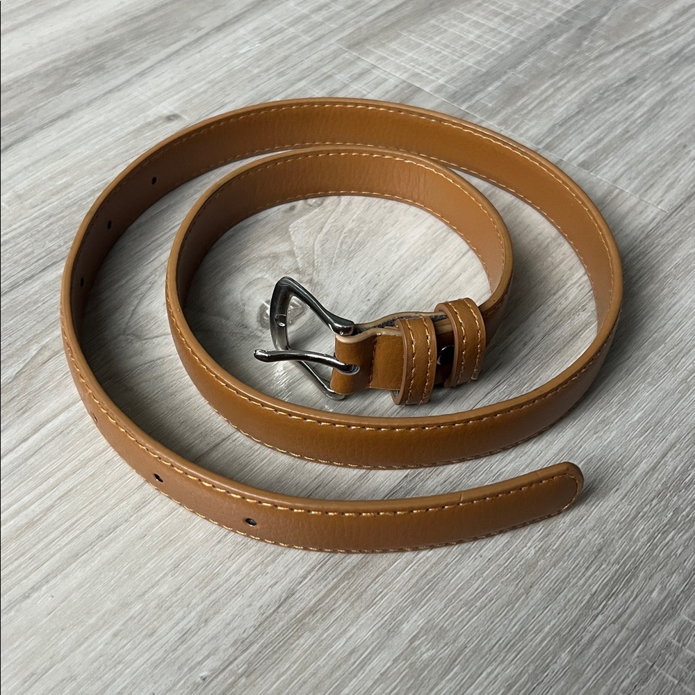 Tan Leather Belt with Silver Buckle